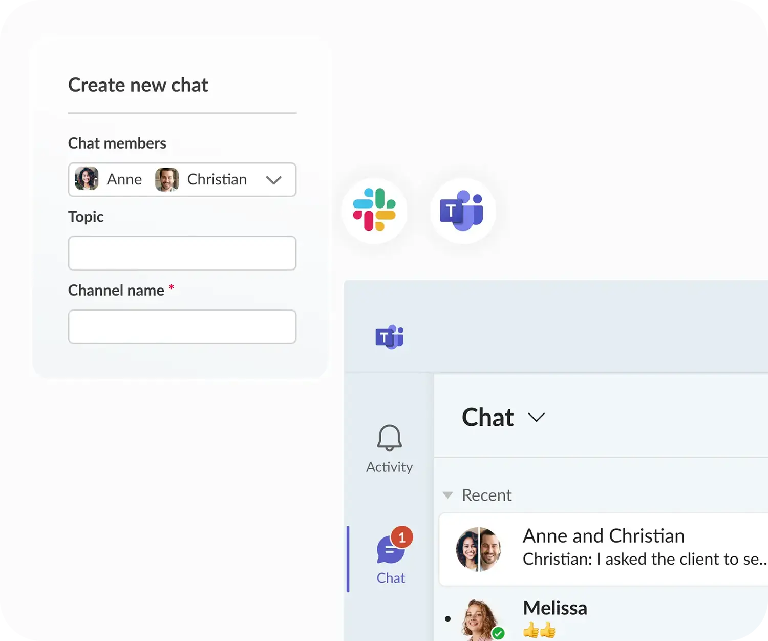 chat on slack and teams
